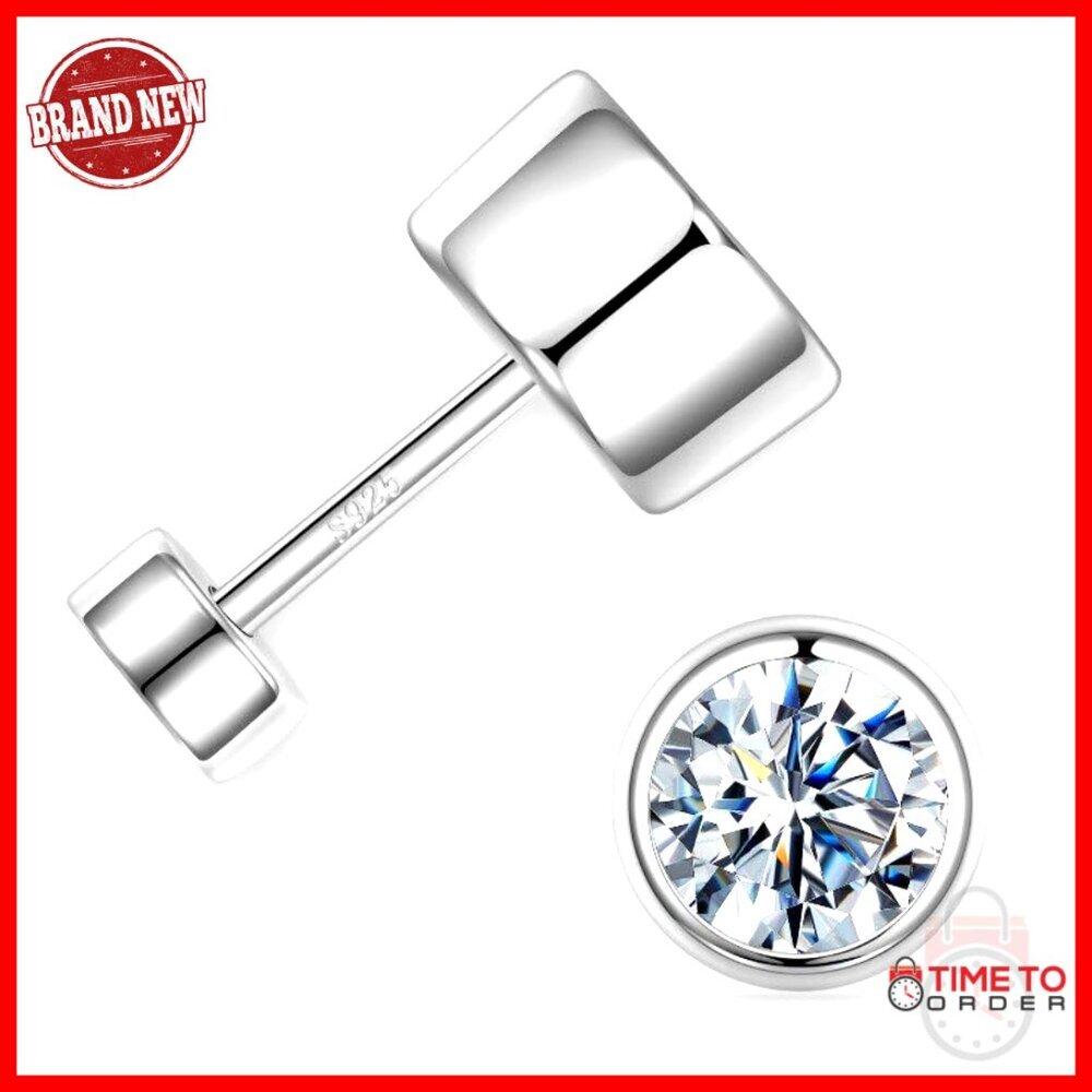 2ct Moissanite Stud Earrings Screw Back 925 Sterling Silver